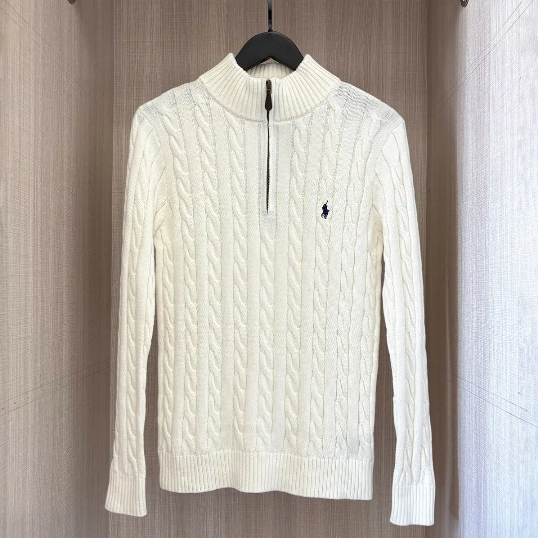 P250 RALPH LAUREN Ralph Lauren twelve colors classic small label embroidery stand collar long-sleeved half-zip knitted sweater men's and women's couple tops Color: White Black Navy Blue Gray Pink Red Khaki Dark Red Yellow Blue Apricot Dark Green Size: S M L XL Material: Cotton Weight: 650g